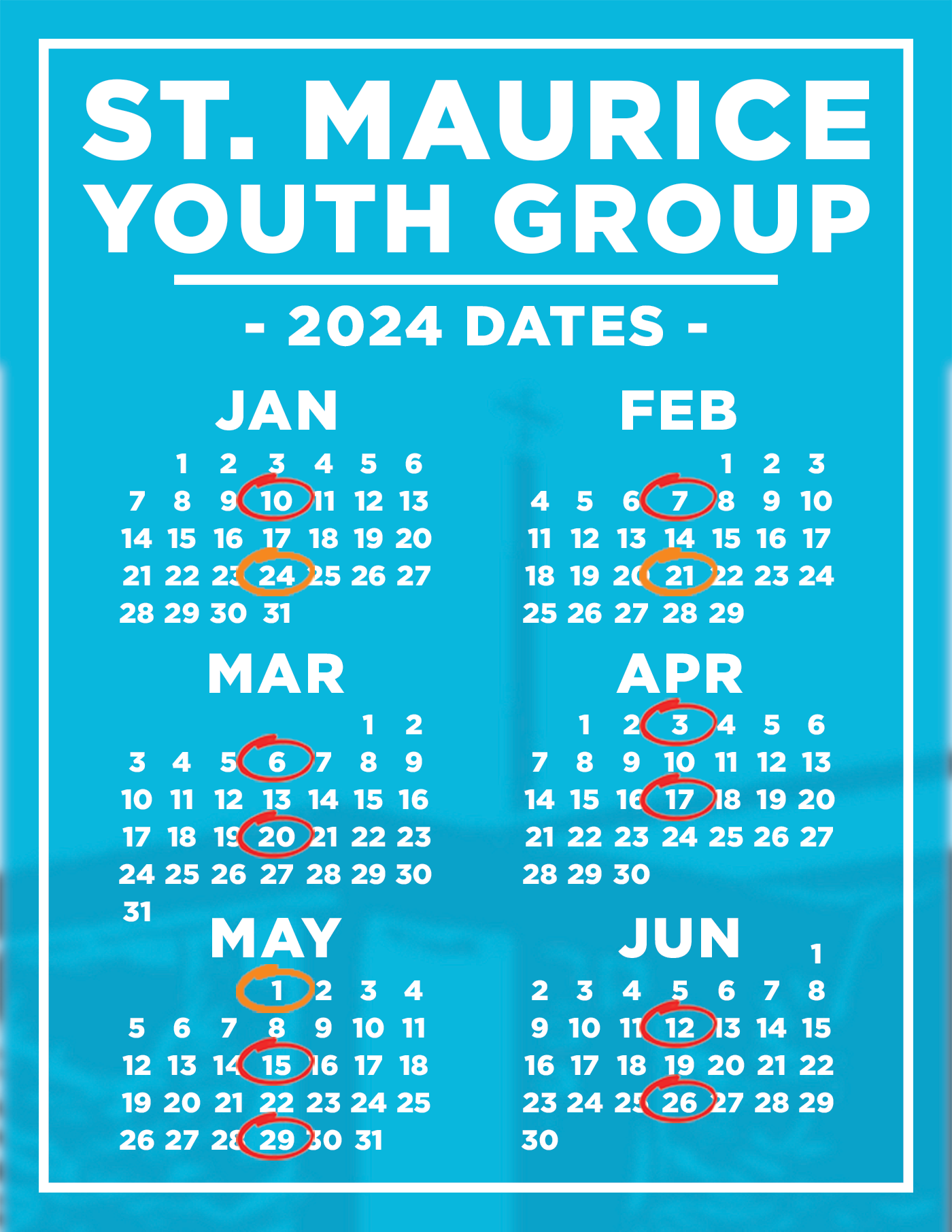 a calendar graphic showcasing meeting dates for 2024